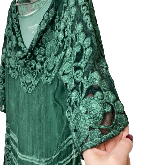 Soft Surroundings green boho lace embroidered silk summer dress tunic size small - Picture 6 of 13